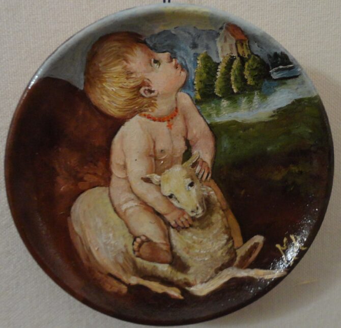 Piattino da Muro, Bambino Gesù, Olio su Ceramica