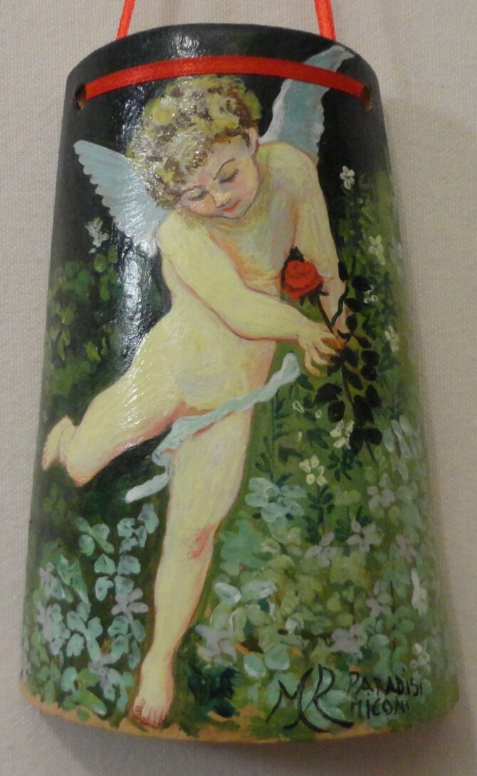 Tegola in Ceramica con Angelo Dipinto a Smalto