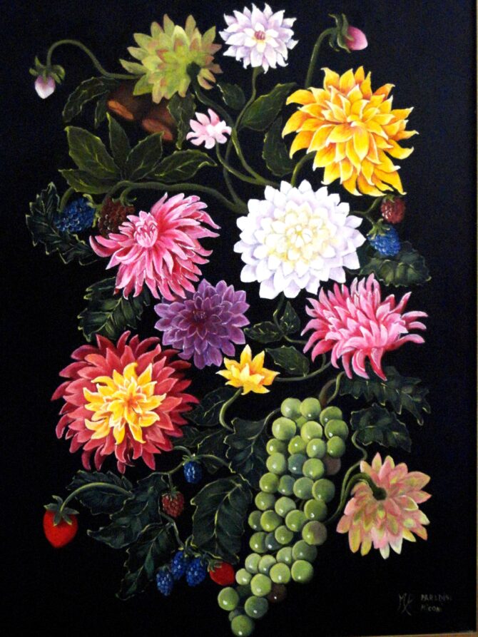 Opera Originale, Natura Morta con Fiori e Uva