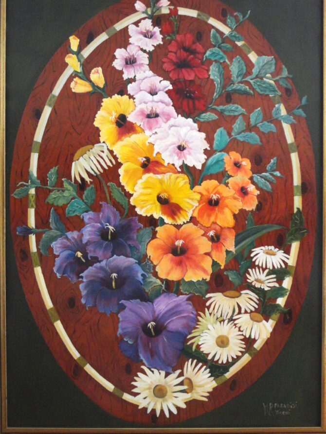 Opera Originale, Natura Morta con Fiori e Intarsio