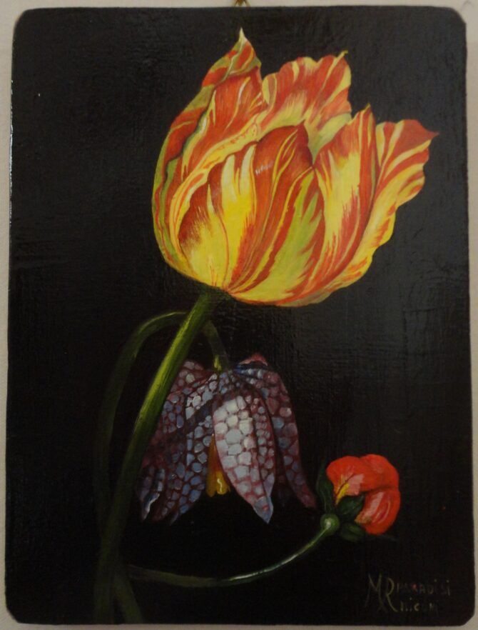 Composizione Floreale, Opera Originale, Olio su Tavola
